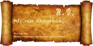 Mánya Vincencia névjegykártya